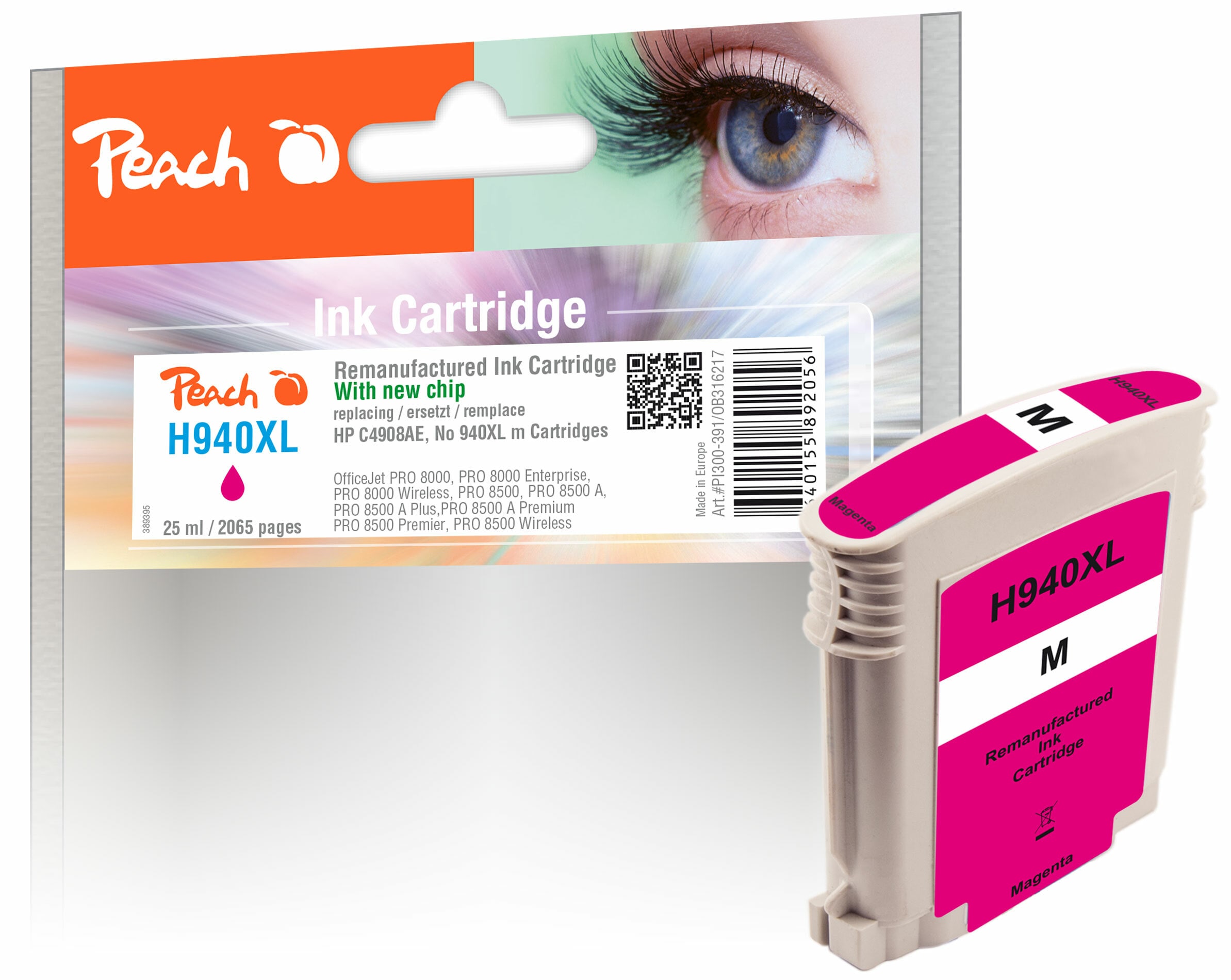 Peach HP 940 XLm Druckerpatrone XL ma ersetzt HP No. 940XL m, C4908AE für z.B. HP OfficeJet Pro 8000, HP OfficeJet Pro 8000 Enterprise (wiederaufbereitet)