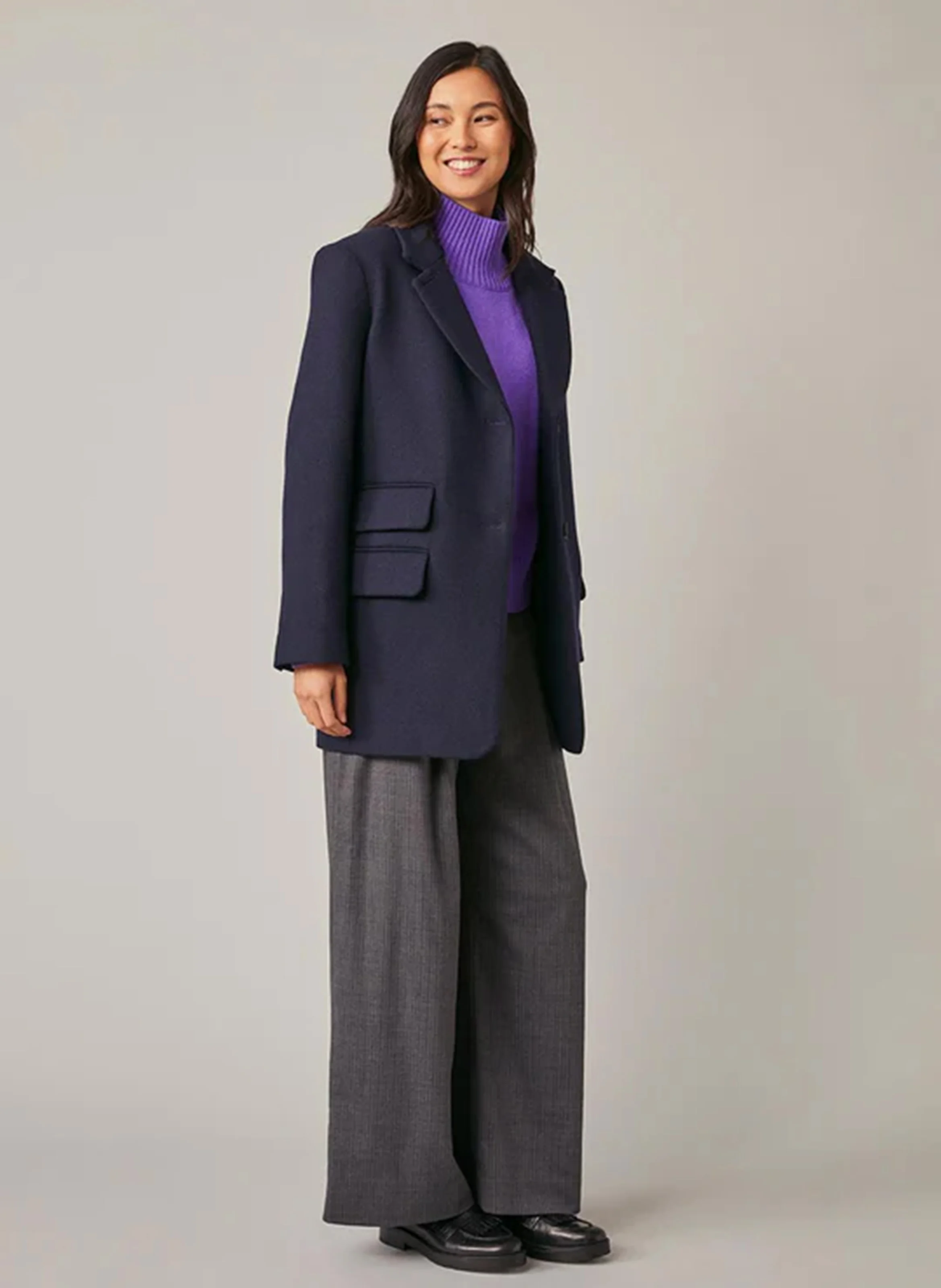 FIRENZE - Manteau droit col tailleur en laine mélangée | Bleu