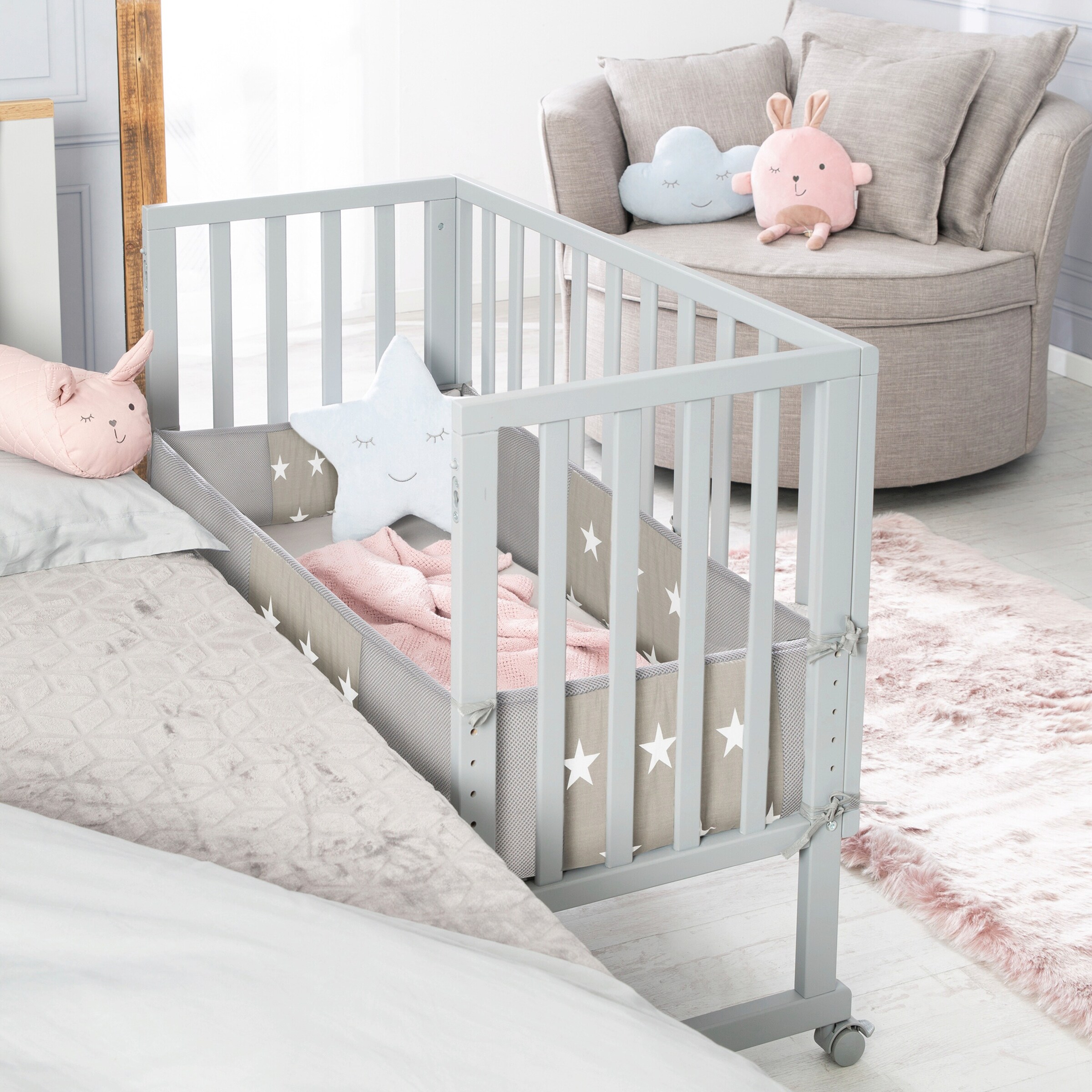 roba Stuben- & Beistellbett 3in1 mit Barriere  Little Stars safe asleep®