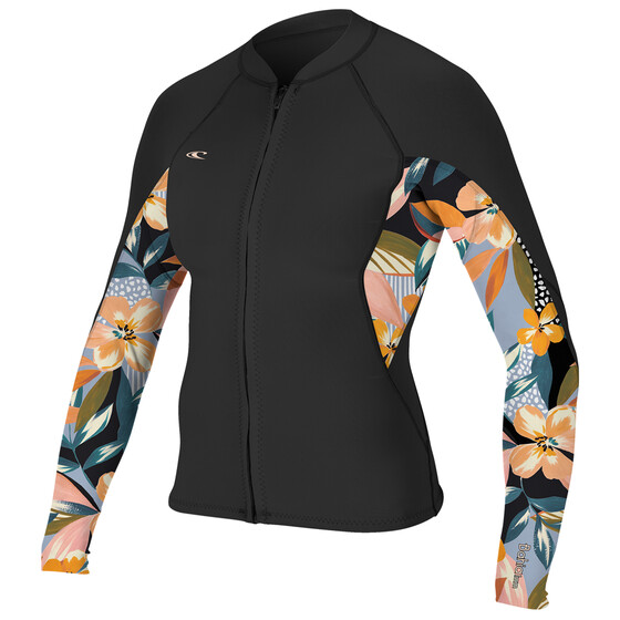 O'Neill Wetsuits Wms Bahia 1/0.5mm Full-Zip Jacket Blk/Demiflor/Blk SU23