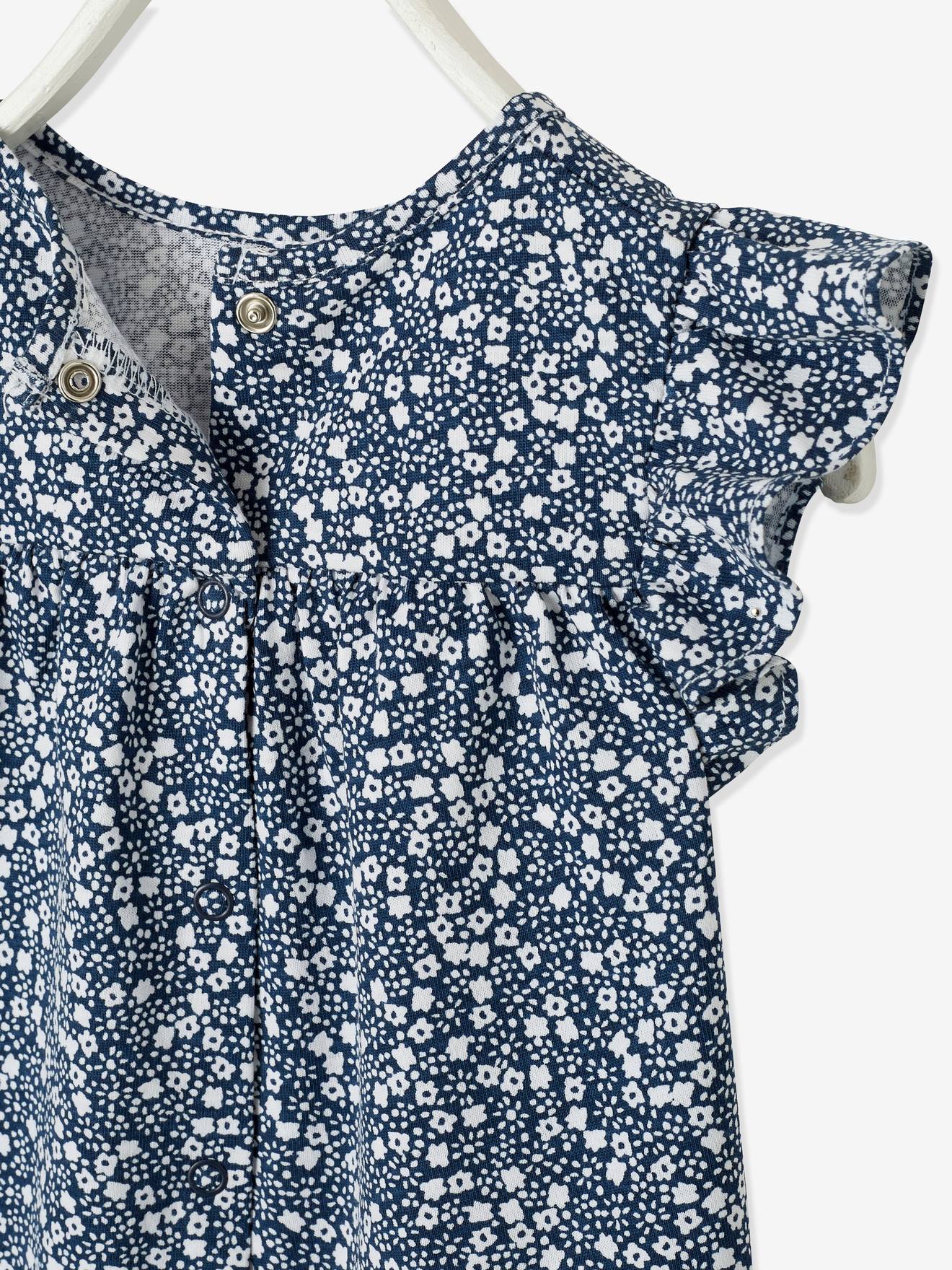 Camiseta infantil azul-escura com estampa floral