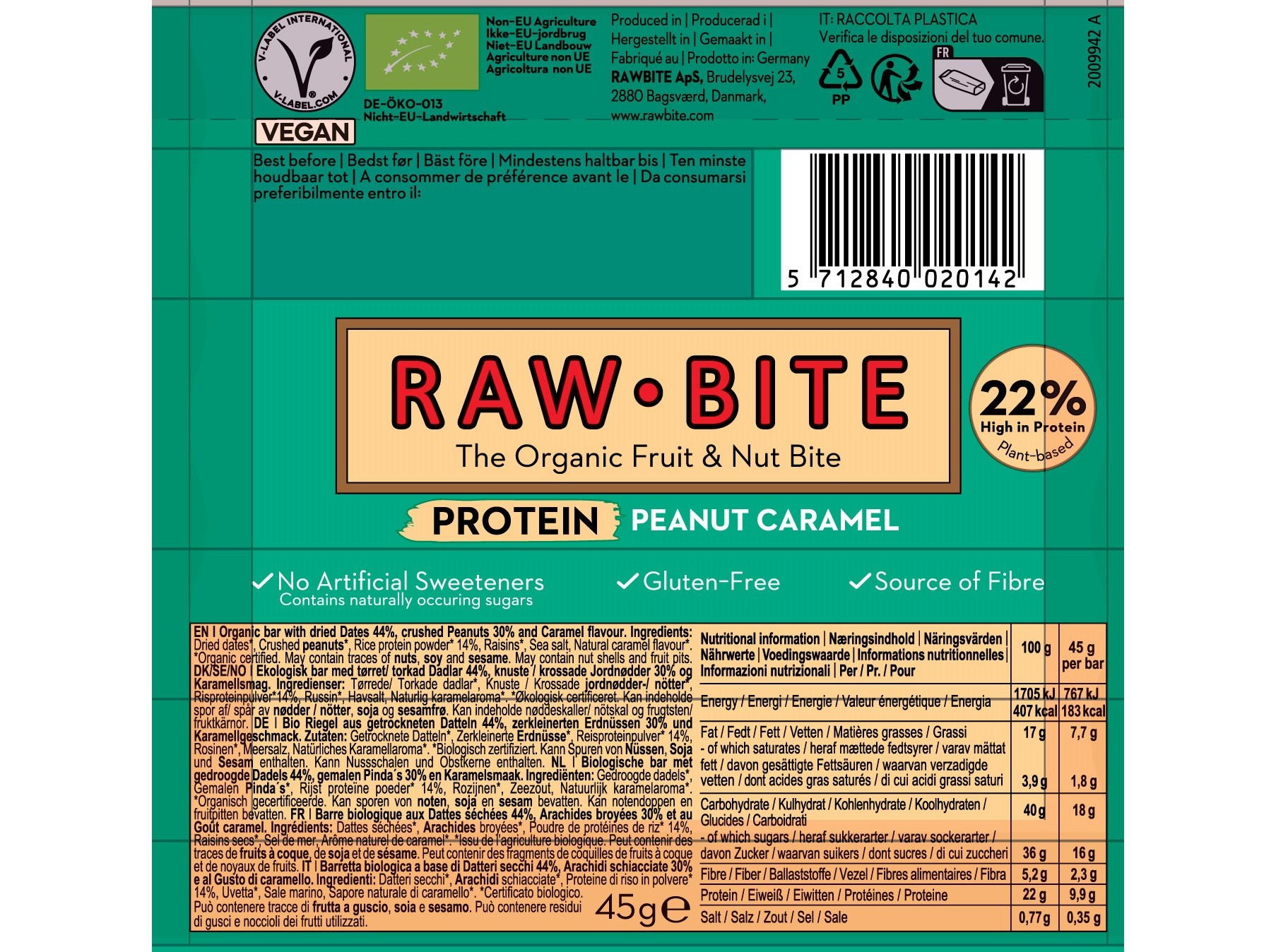 BARRA BIO RAW BITE PROTEÍNA AMENDOIM CARAMELO 45G