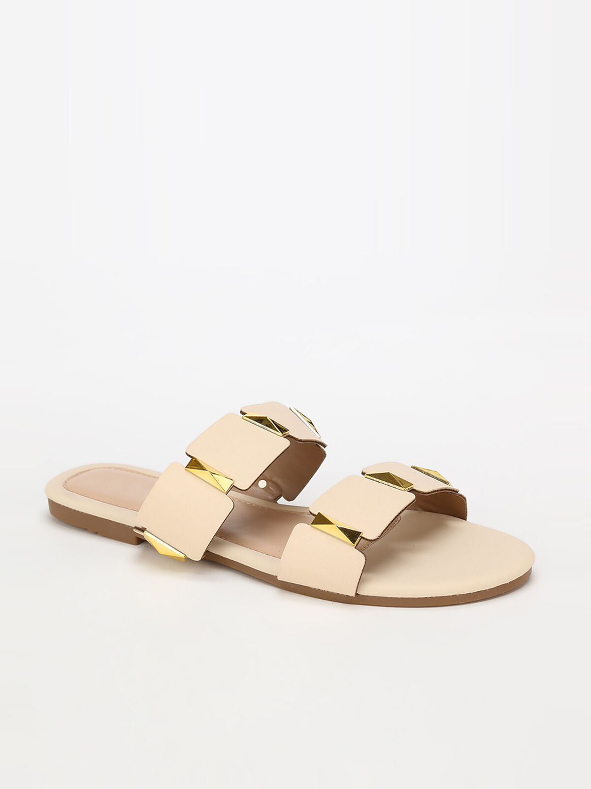 Mules plates à brides et détails grandes tailles- Beige