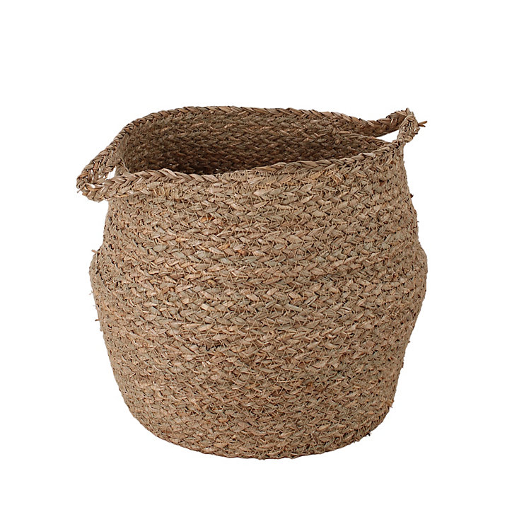Panier boule en jonc de mer avec poignée taille L