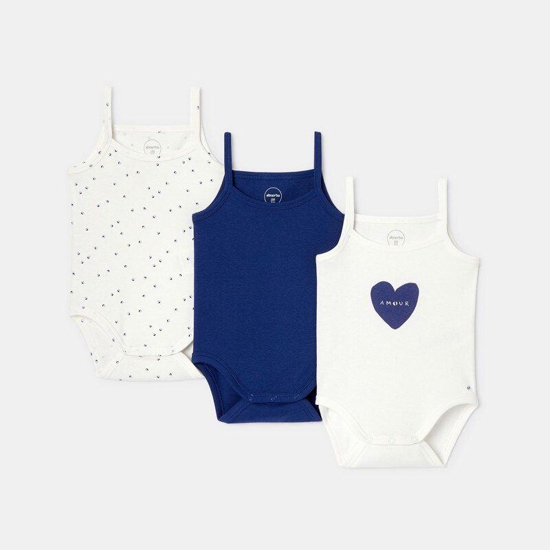 Lot de 3 bodies à bretelles en coton bio bleu bébé fille Absorba Bleu