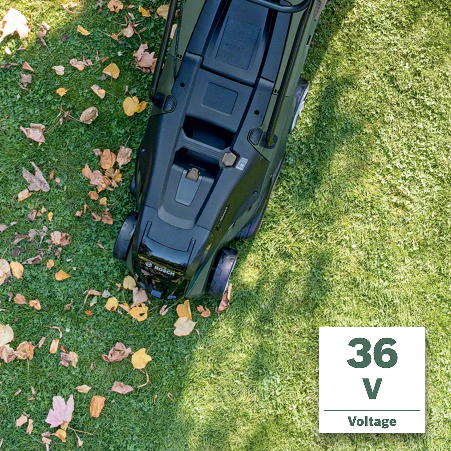 Bosch Cordless Lawnmower UniversalRotak 36-560 (36 Volt, 2x Battery 2.0 Ah, Cutting Width: 36 cm, Lawns up to 560 m², in Carton packaging)