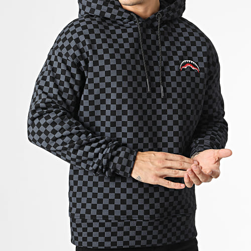 Sweat Capuche A Carreaux Basic Cap Check SP229 Noir Gris Anthracite