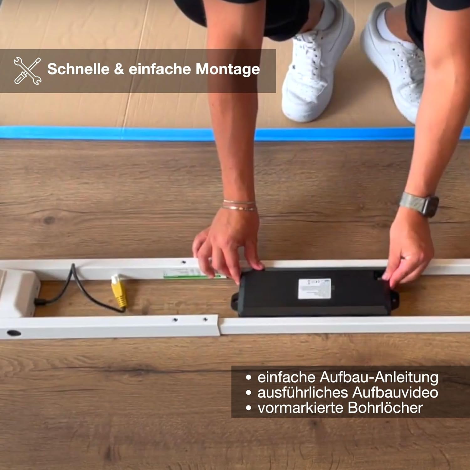 ASSMANN Elektrisch höhenverstellbarer Schreibtisch Y-Line 180x80cm Eiche Tabak Schwarz, TÜV-Zertifiziert, Memoryfunktion, Kollisionsschutz, 5 Jahre Herstellergarantie einfache Montage für Büro und