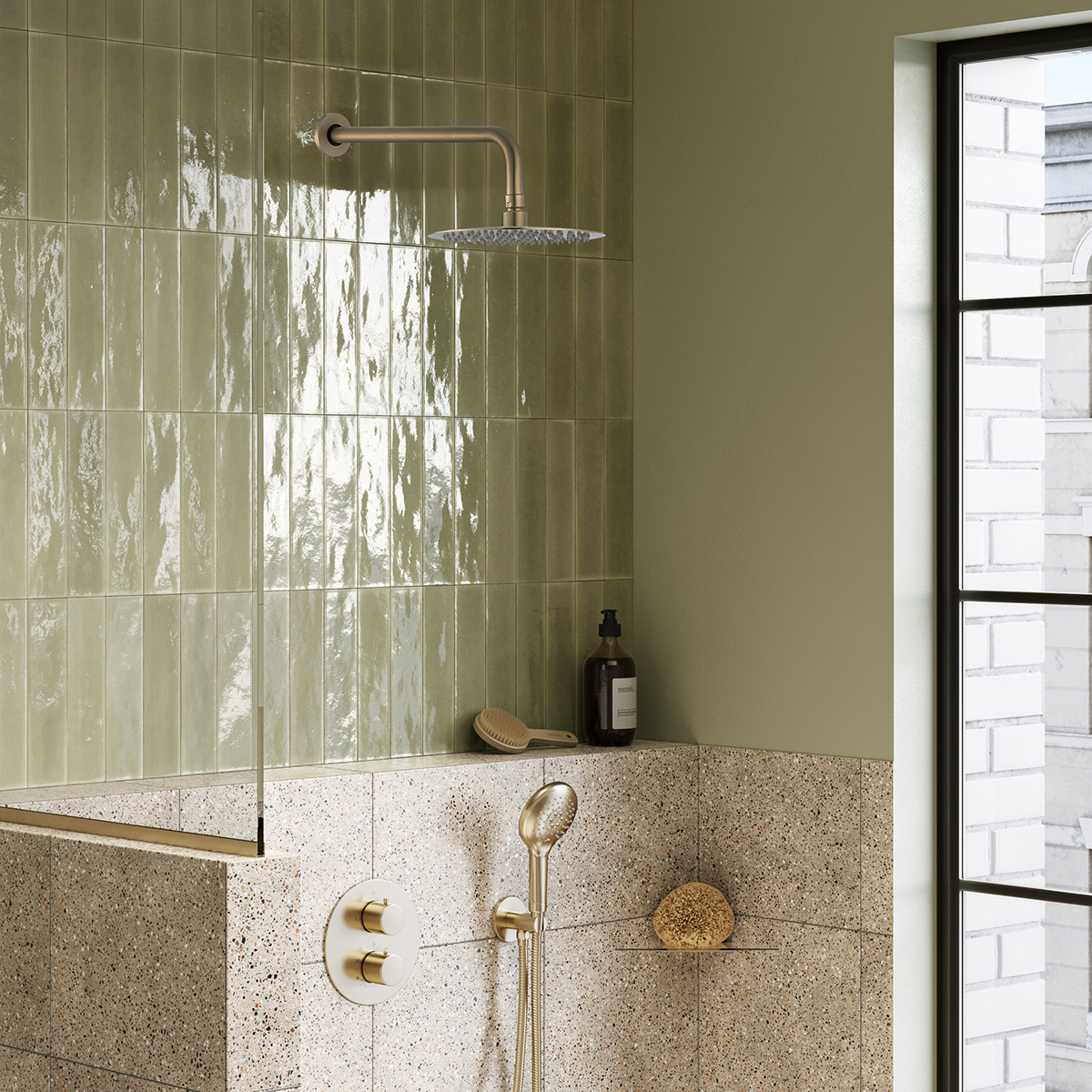 Saniclear Brass inbouw regendouche rond met 30cm hoofddouche, wandarm en 2 standen handdouche geborsteld messing - mat goud
