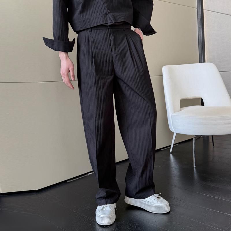 Freehop - Mid Rise Plain Textured Straight Leg Broek
