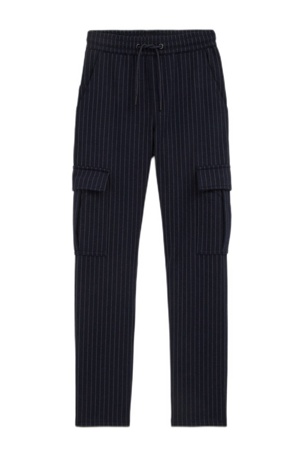 WE Fashion gestreepte cargobroek donekrblauw/wit