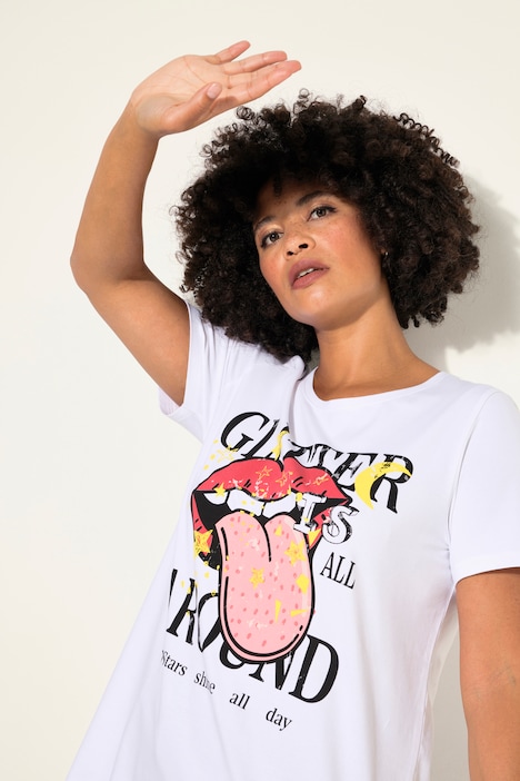T-Shirt, Glitzer-Mund, Halbarm