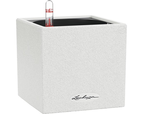 Lechuza Canto Stone bloempot 14 x 14 x 14 cm kwartswit incl. grondbewateringssysteem en waterniveau-indicator