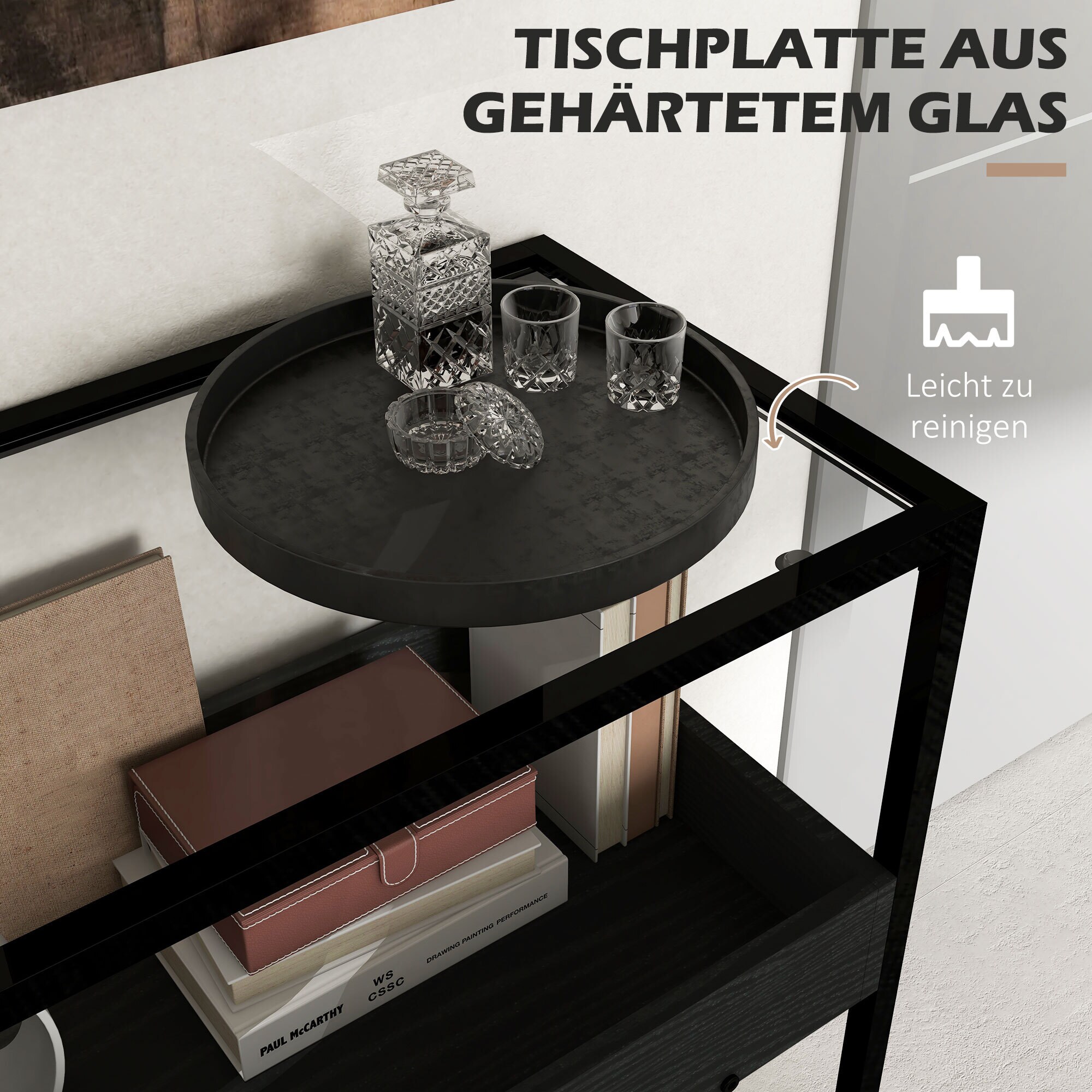 HOMCOM Konsolentisch mit Glasplatte und 2 Ebenen schwarz 100L x 30B x 78H cm