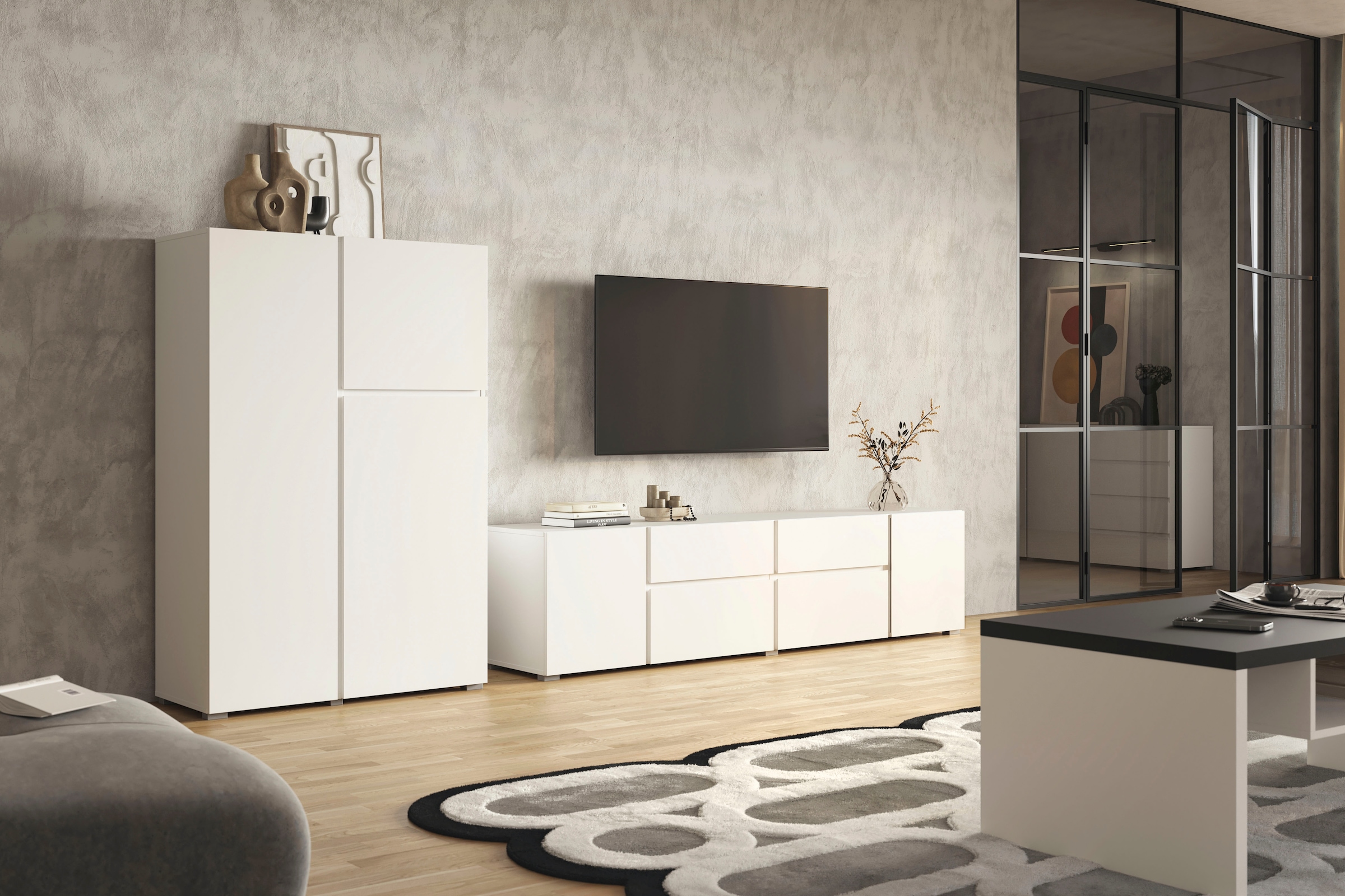 INOSIGN Lowboard »Metric,Breite 195cm, grifflose Lowboard 2Klappen/2Schubkästen/2Tür« TV-Schrank mit viel Stauraum, TV-Board