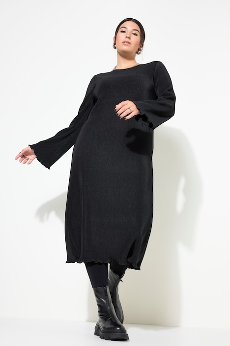 Plissee-Midikleid, Slim Shape, Langarm