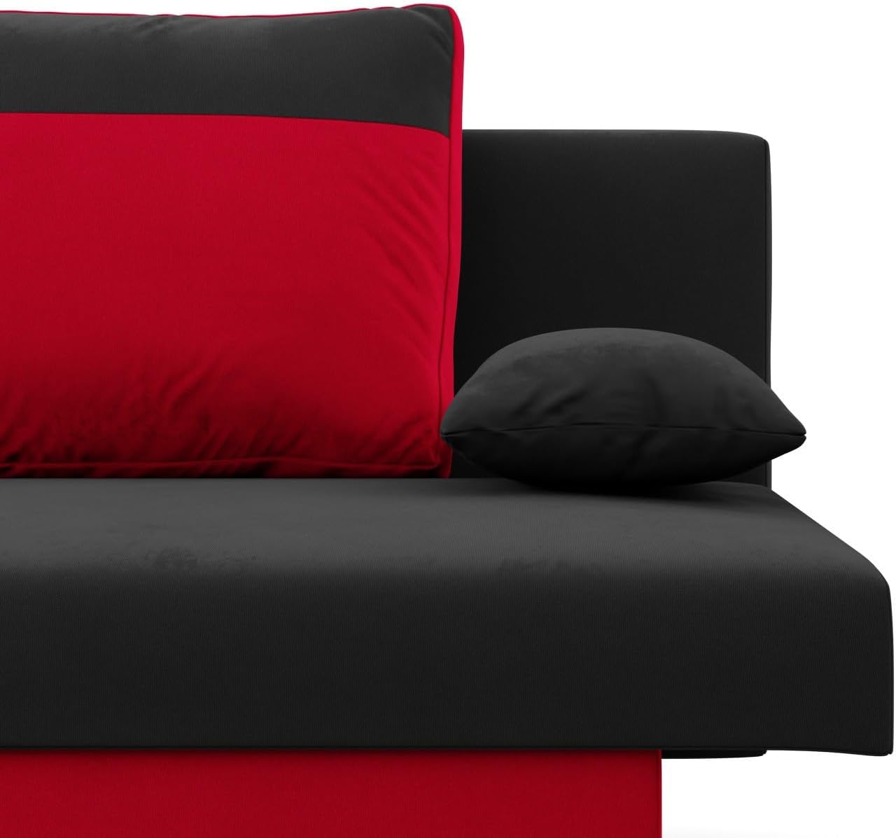 Mebligo - Sofa 3-Sitzer NOLA mit Schlaffunktion und Bettkasten, Schaum, schwarz + rot