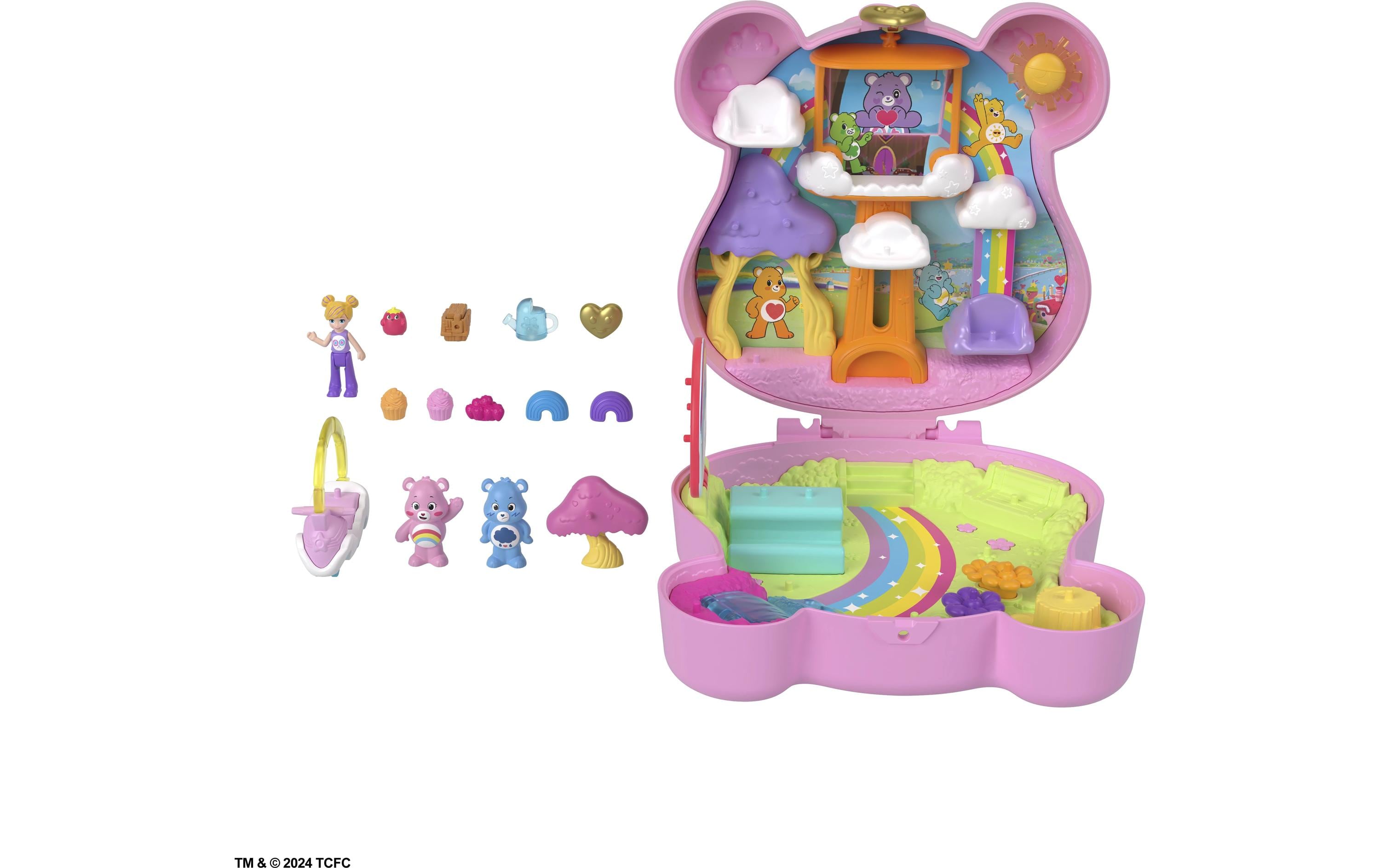Spielset Glücksbärchis SchatullePuppen & Spielset mit Spielzeugauto und thematischen Accessoires, Reisespielzeug-Schatulle