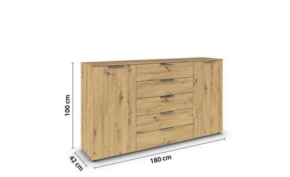 Sideboard Eiche Artisan (Nachbildung) Front: Dekor, Oberboden: Dekor 180 cm verchromt