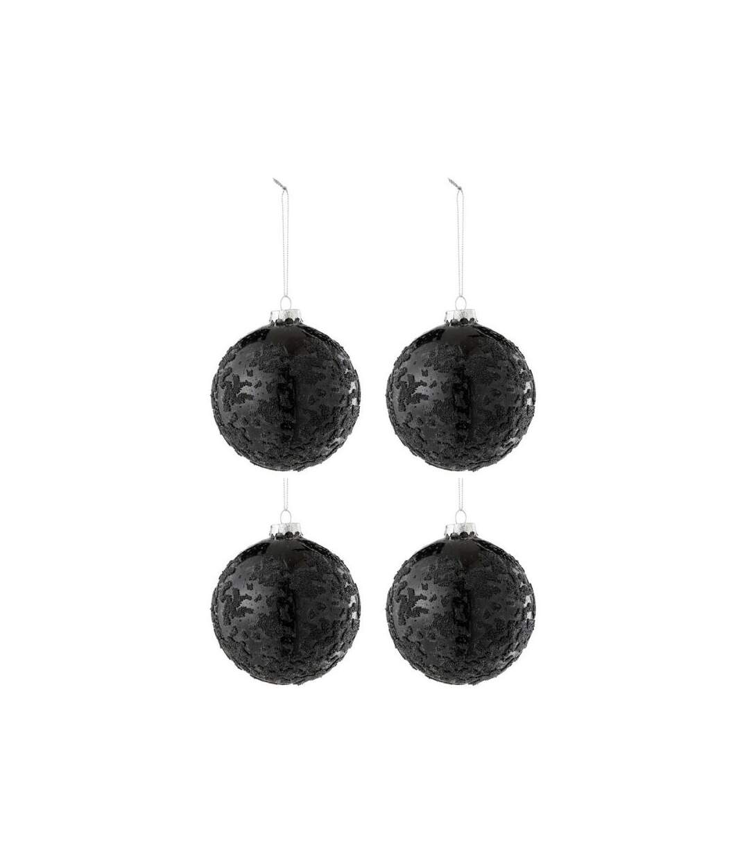 Paris Prix - Lot De 4 Boules De Noël Perles zelma 10cm Noir