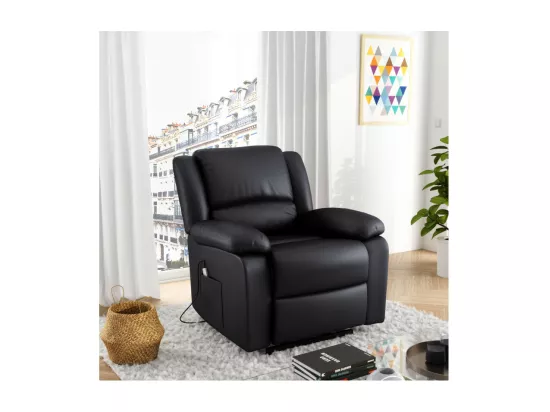 Fauteuil De Relaxation Electrique Releveur Et Massant En Simili Léo - Noir - L88 x 93 x 98cm - Loungitude