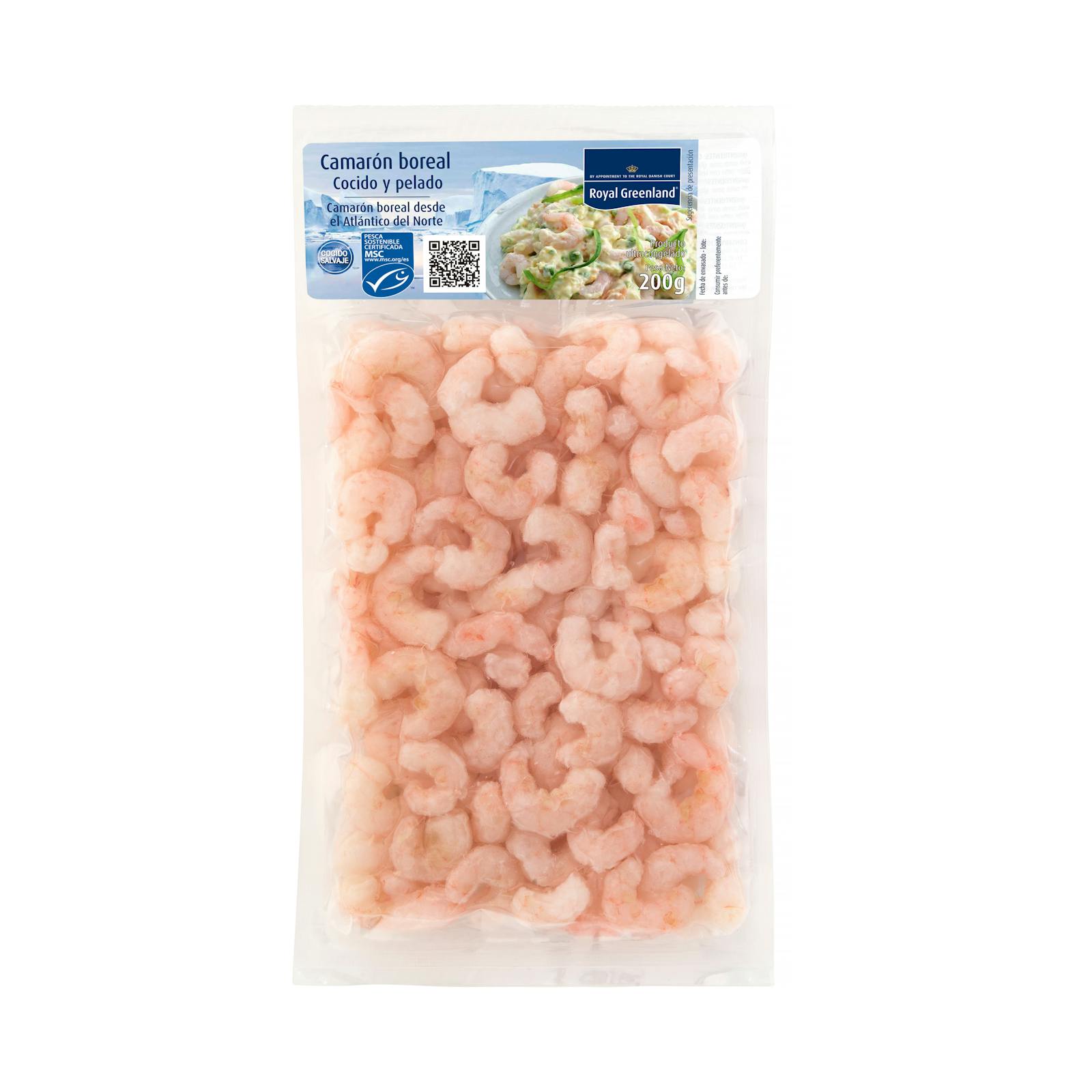 Crevettes nordiques cuites et décortiquées Royal Greenland, surgelées