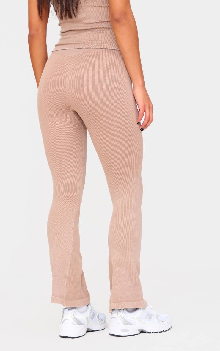 Chocolate Mocha Pantalon De Yoga Évasé Côtelé Sans Couture Effet Délavé Acide