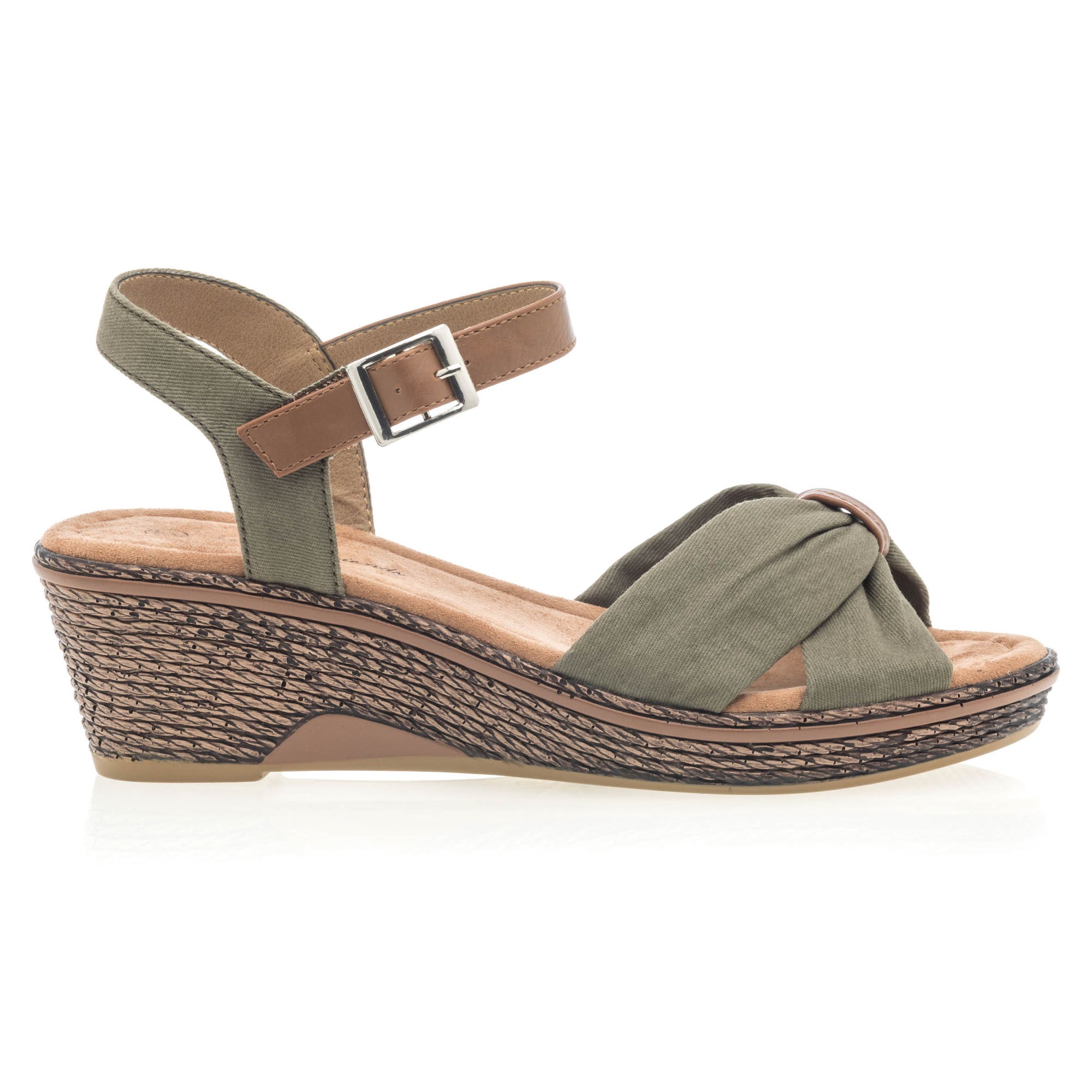 Sandales à talon compensé Femme kaki
