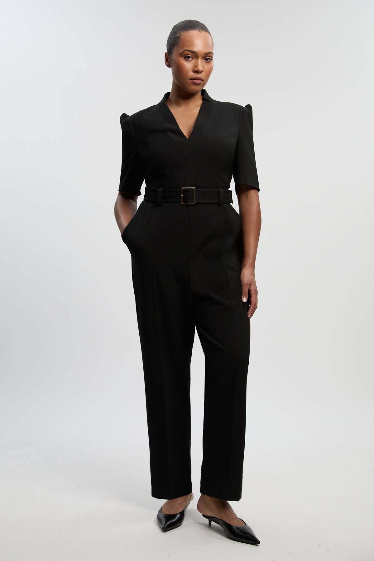 KarenMillen Combinaison Forever grande taille en crêpe structurée à ceinture