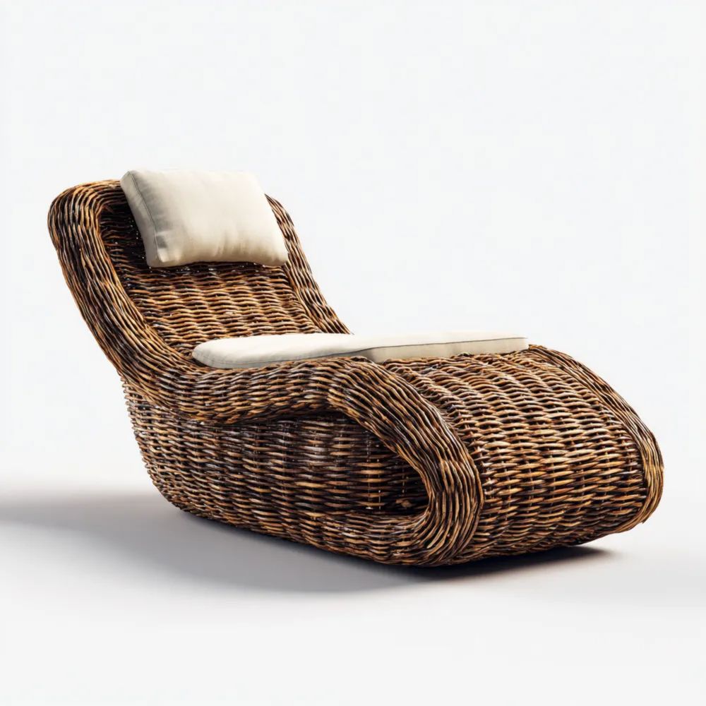 Sonnenliege Rattan 200x75x90 cm - Naturfarben - Ergonomisches Design