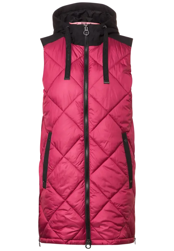 Long Steppweste mit Zipper - peony red