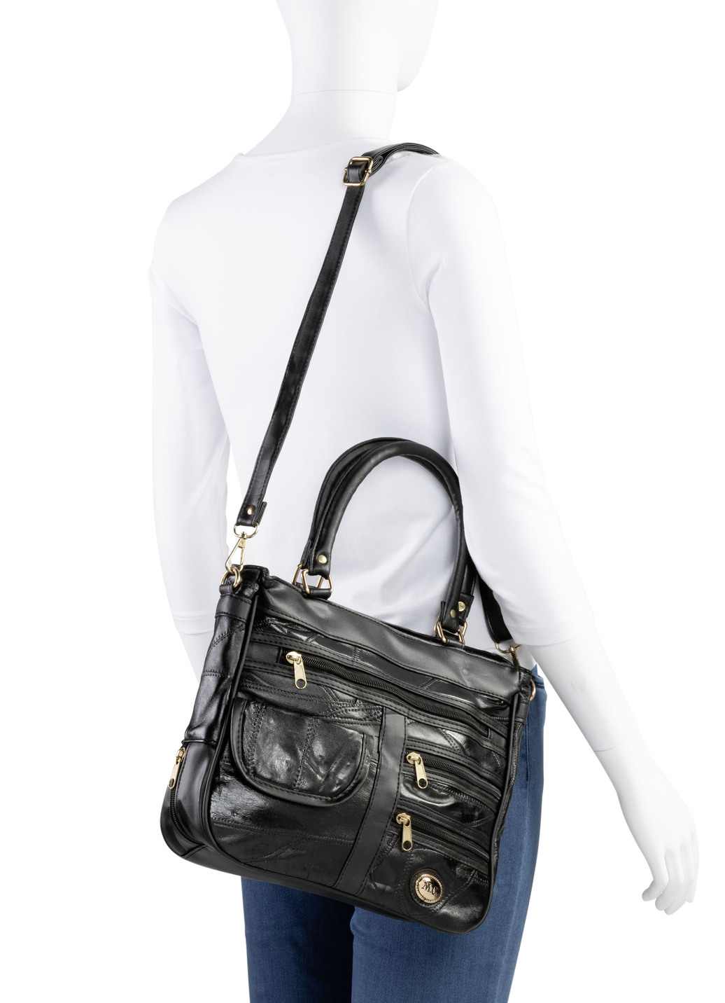 Patchwork-Tasche mit abnehmbarem Umhängeriemen