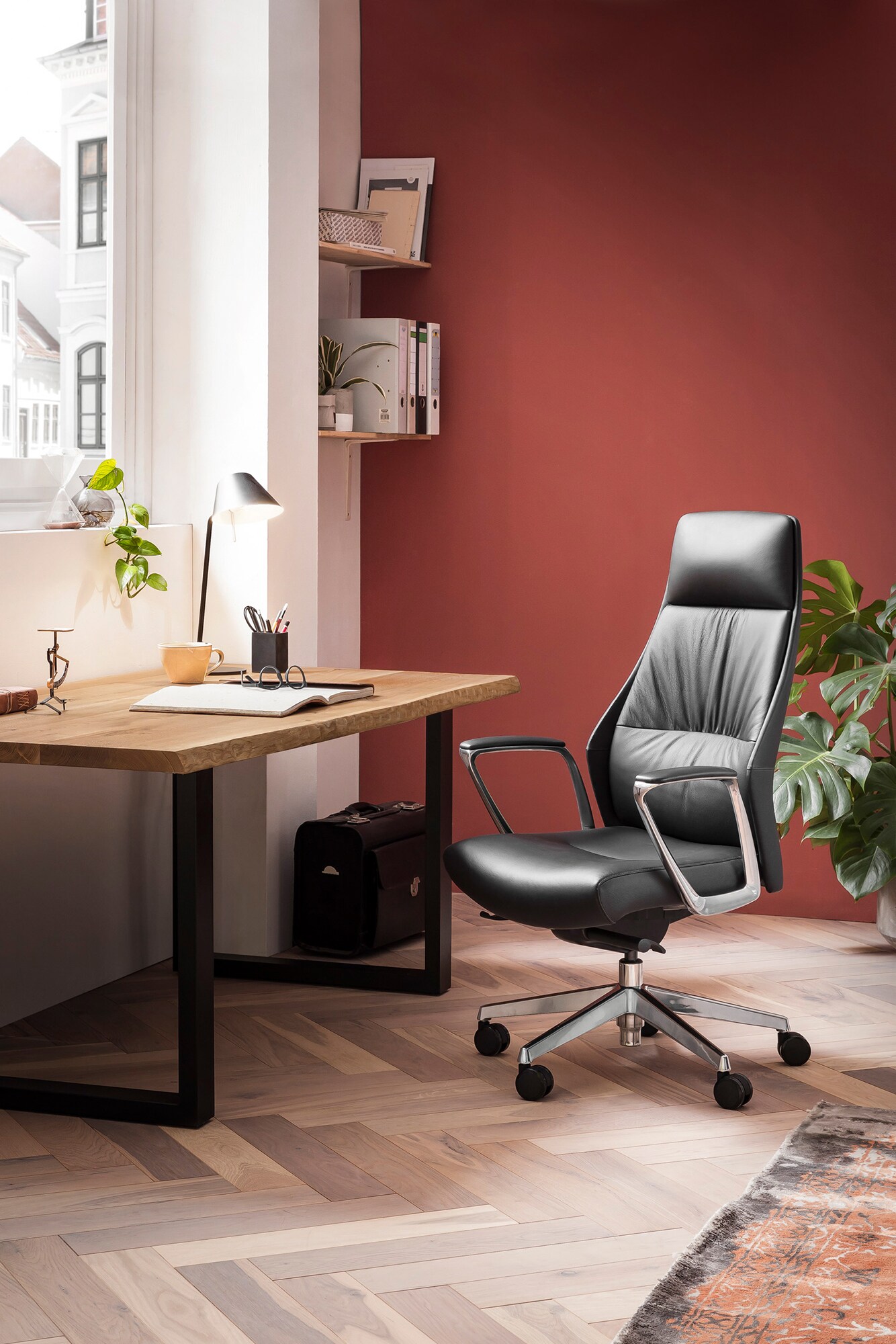 Bürostuhl Echtleder SchwarzDrehstuhl Officestuhl Chefsessel Schreibtischstuhl
