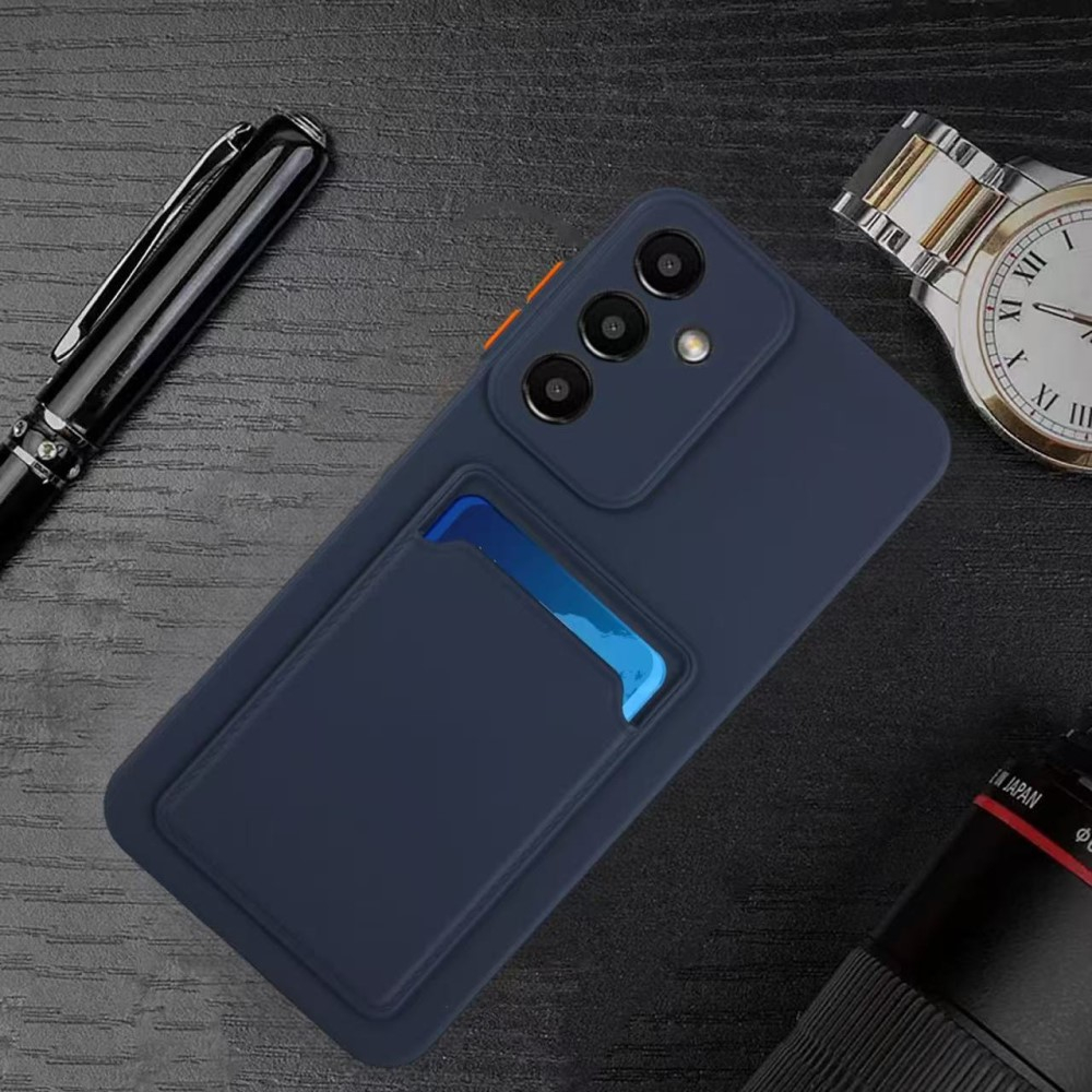 Samsung Galaxy A56 Gummi Case Hülle mit Kartenfach - Dunkelblau / Orange