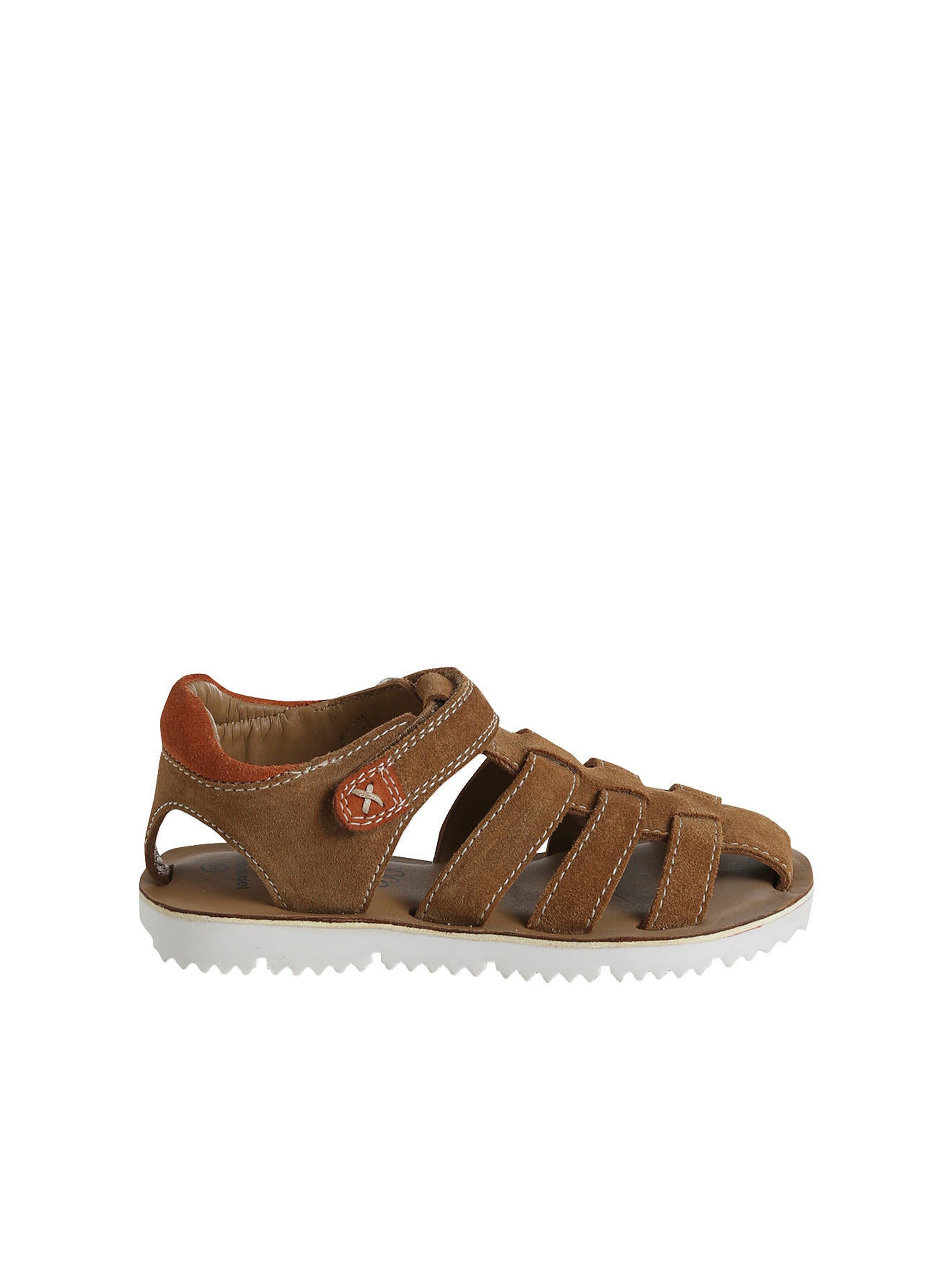 Vertbaudet Halboffene Kinder Ledersandalen mit Klett und Anziehtrick camel