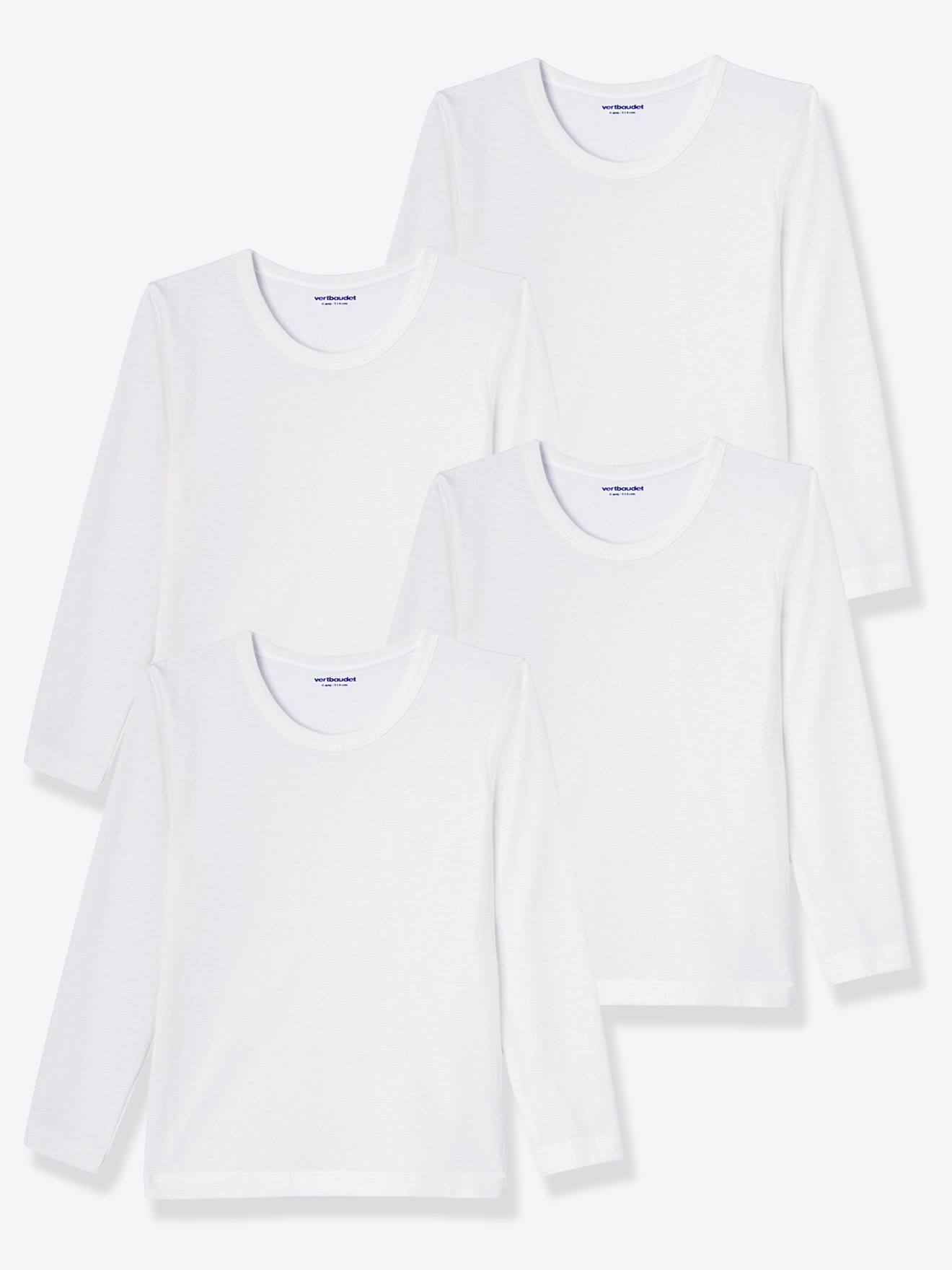 Lote de 4 camisetas brancas de manga comprida para meninos