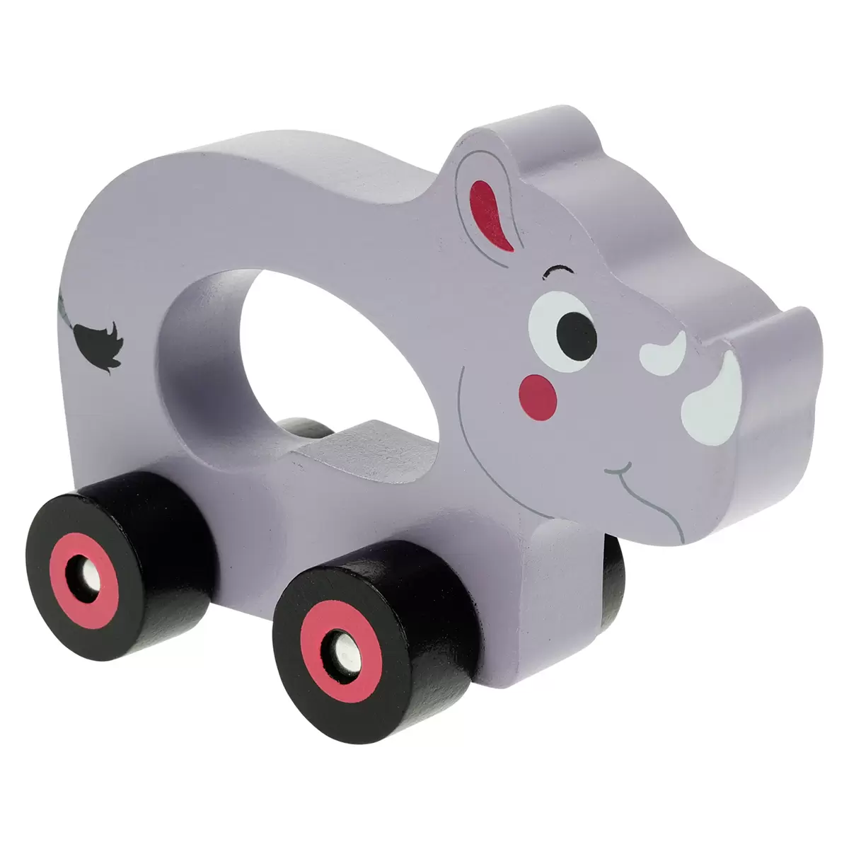 Holztier mit Rollen Animal gelb,grau,hellblau,rot,weiss