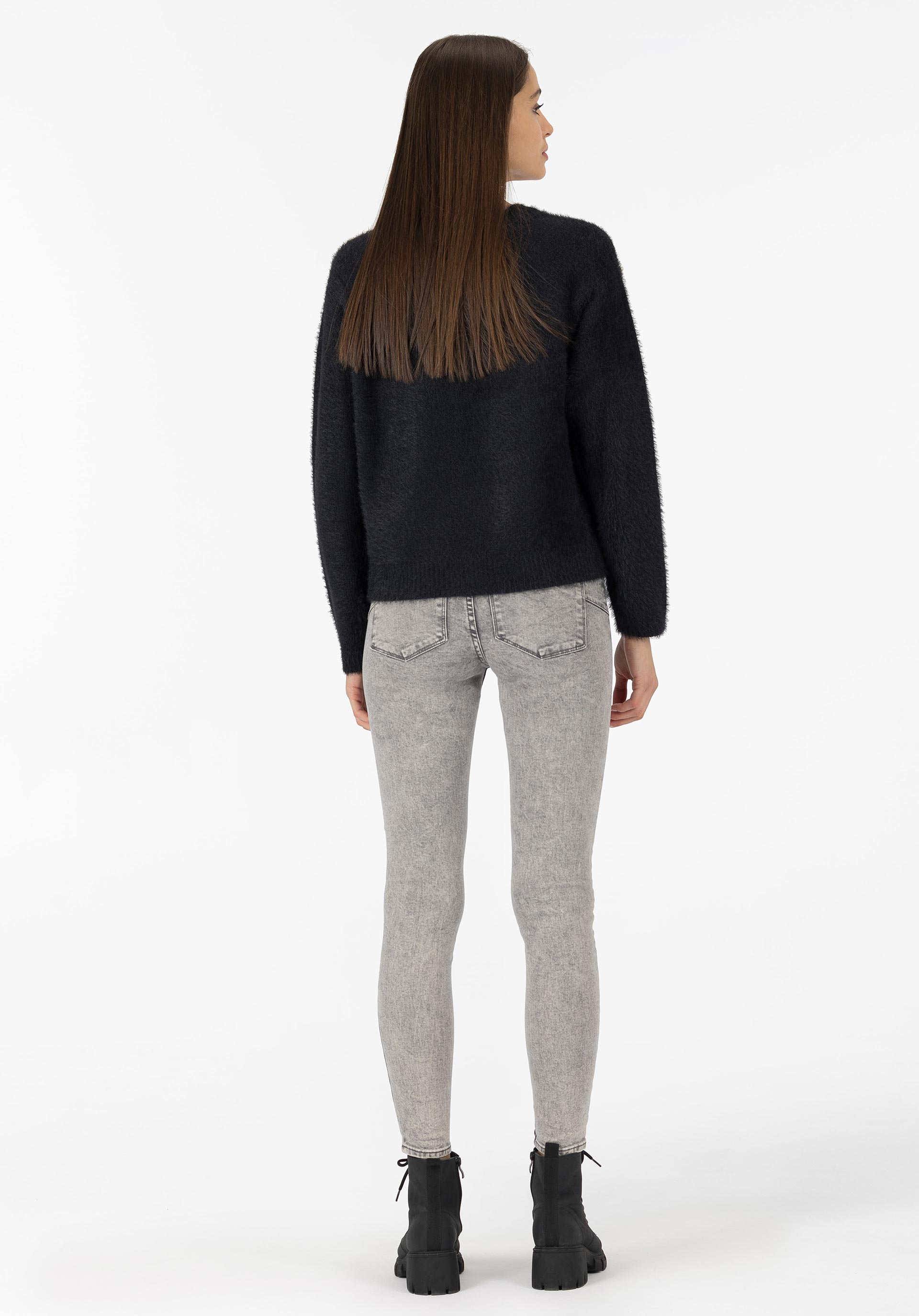 Jeans Light Push-up Skinny Cintura Média Acid Wash