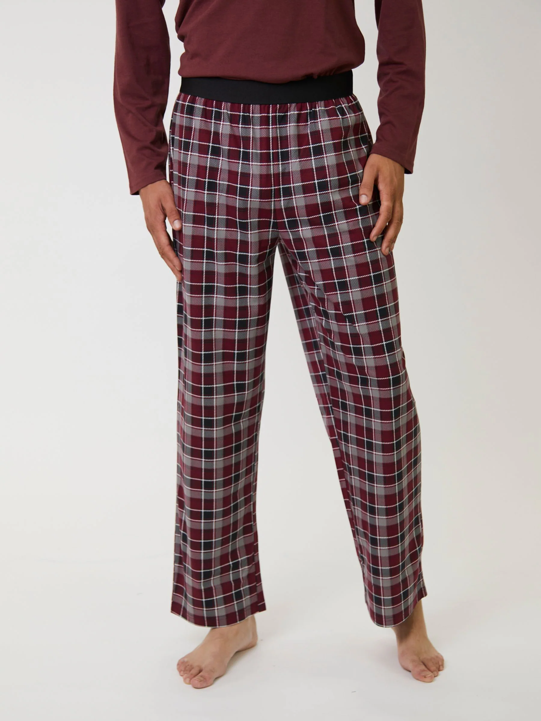 Bordeauxrood - Ronde hals - Loungeable Jersey Microfleece Long Top And Check Trousers Pyjama Set