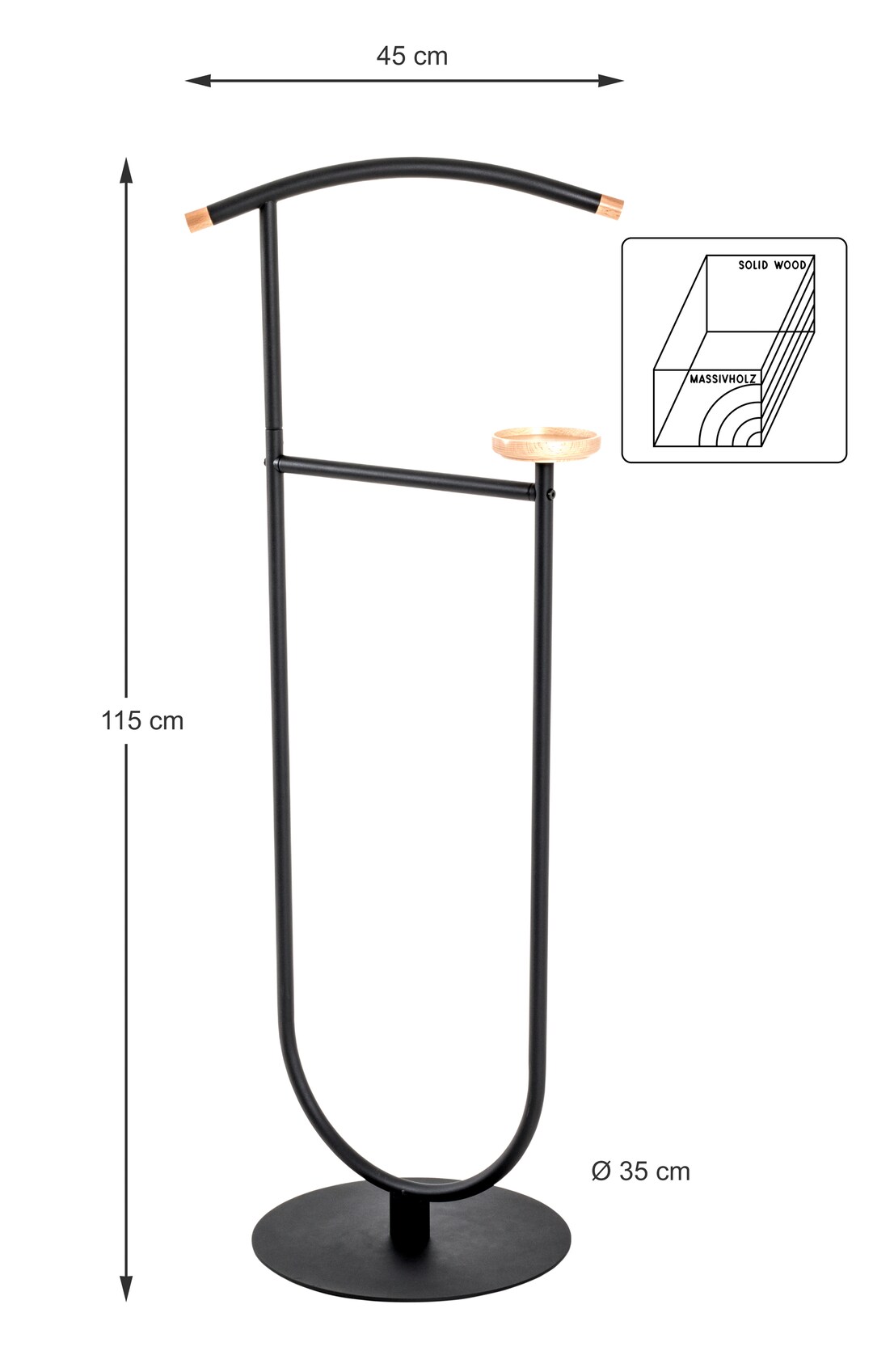Herrendiener EVERTON 45 x 115 cm Massivholz Buche/schwarz
