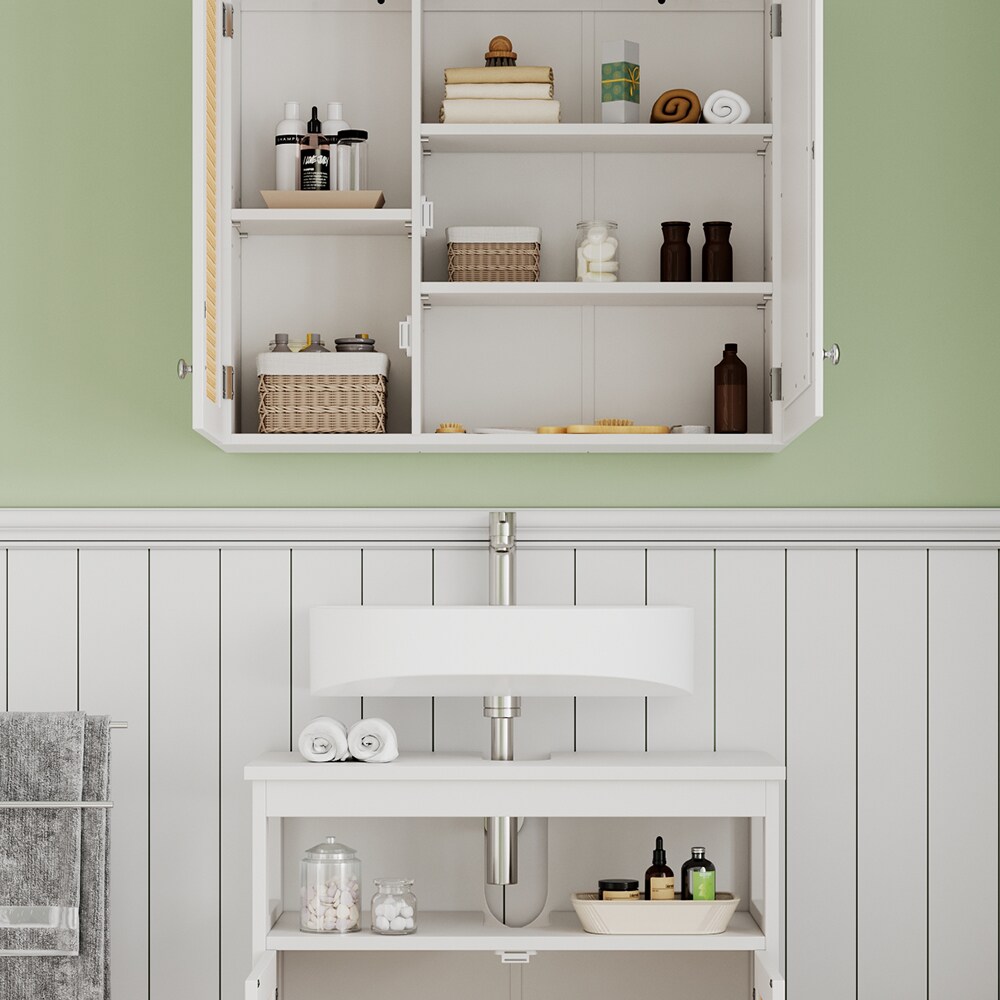 Vicco Badmöbel-Set Rosario, Weiß, moderne Serie, Badezimmer, dekorative Front, Spiegelschrank, Waschtischunterschrank