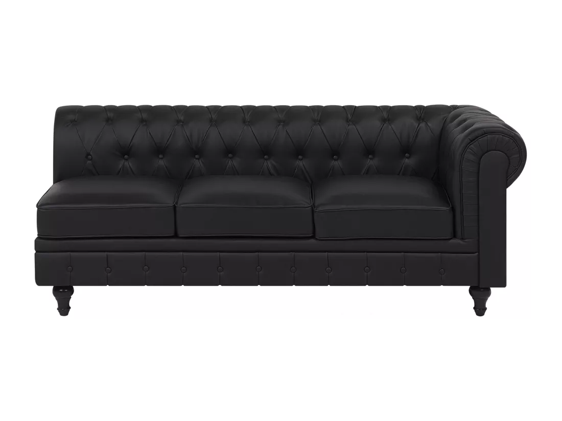Canapé d'Angle à gauche en Cuir PU Noir Housse Amovible Assise Large Chesterfield