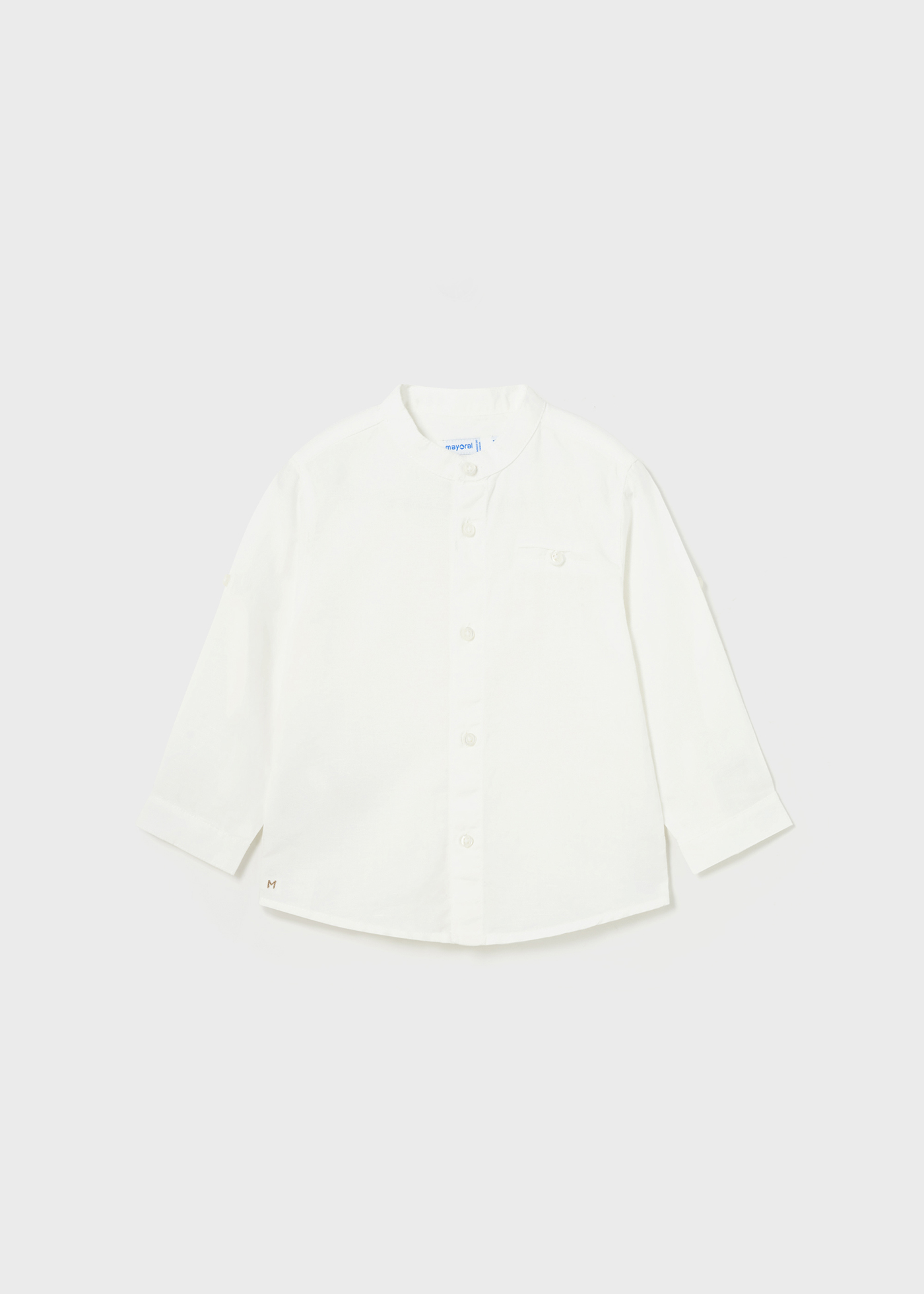 Camisa de linho para bebê de manga comprida com gola mandarim