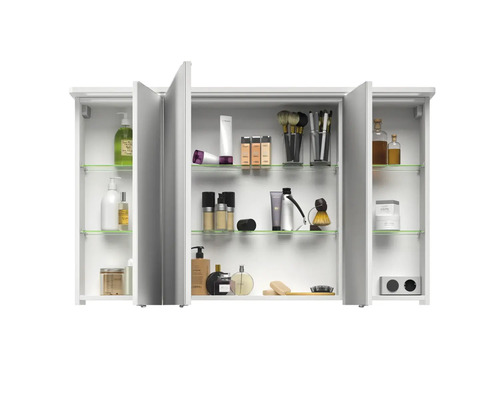3-delige badkamermeubelset Pelipal xpressline 4005 BxHxD 120 x 200 x 49,1 cm, hoogglans witte fronten, met witte glazen wastafel en glazen wastafelmeubel, wastafelkast, spiegelkast met LED-verlichting, verchroomde grepen, 992.1200211 9921200211