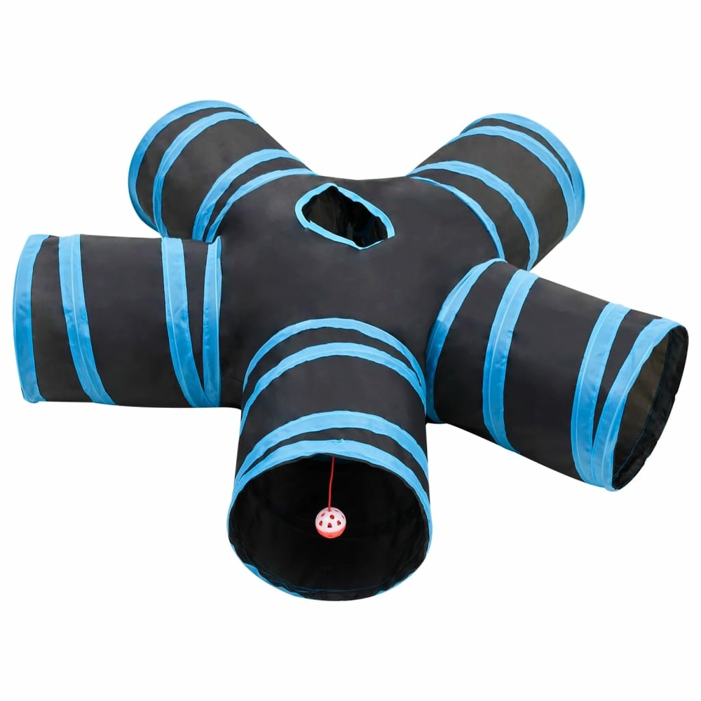 Tunnel pour chats à 5 voies noir et bleu 25 cm polyester