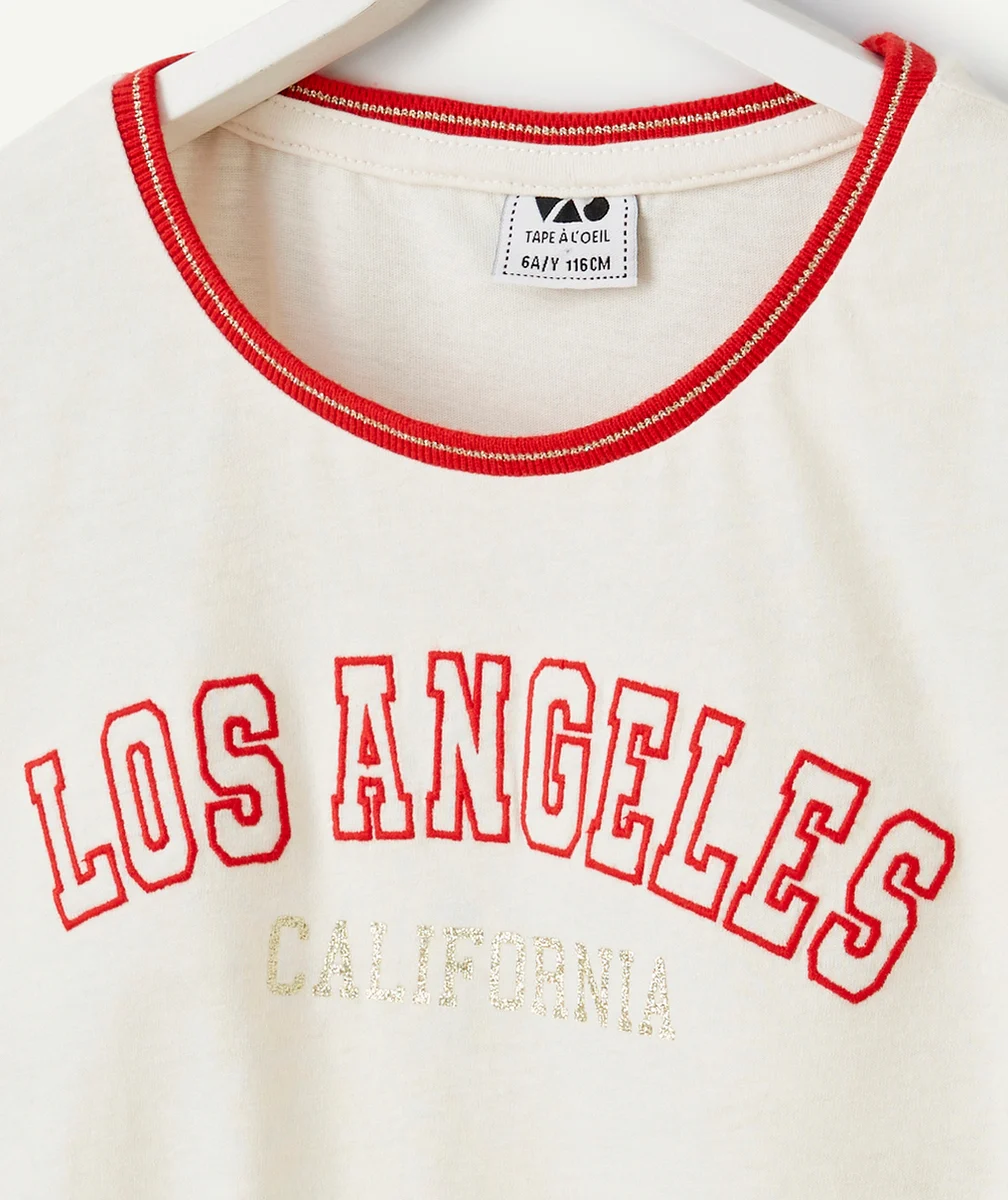 T-SHIRT FILLE EN COTON BIO BLANC MESSAGE LOS ANGELES