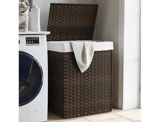VIDAXL - Panier à linge avec couvercle marron foncé résine tressée