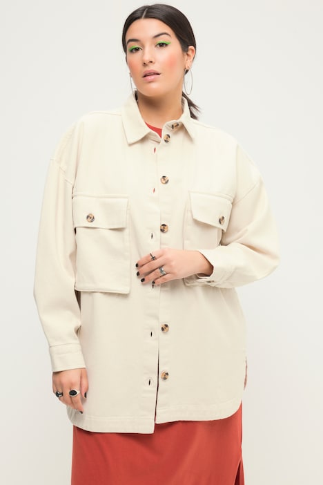 Hemdjacke, oversized, Hemdkragen, weiter Langarm