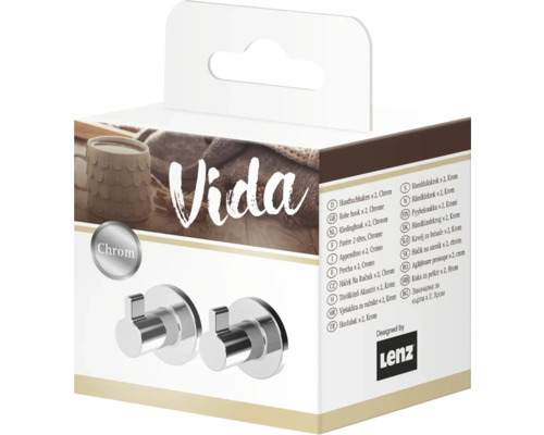 Lenz VIDA handdoekhaken chroom, 2 stuks