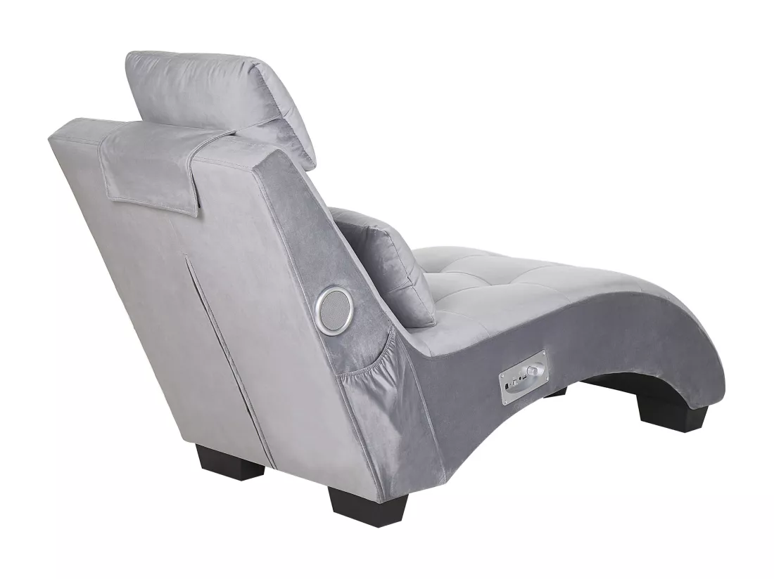 Chaise longue en velours gris clair avec haut parleur Bluetooth et port USB SIMORRE